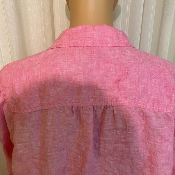 Lilly Pulitzer Linen Deanna Popover Blouse Pink Sunset Hi-Low Shirt Tail Size 12 - Picture 12 of 15